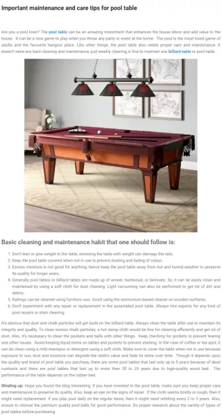 Important maintenance and care tips for pool table