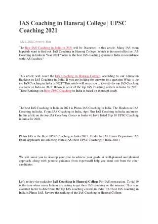 IAS Coaching in Hansraj College UPSC Coaching 2021