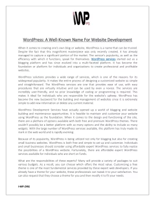 WordPress A Well-Known Name For Website Development