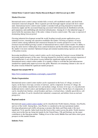 Motor Control Centers Market 2021 Key Players Analysis, Trends, Overview