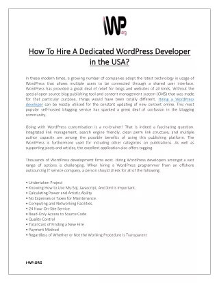 How To Hire A Dedicated WordPress Developer in the USA