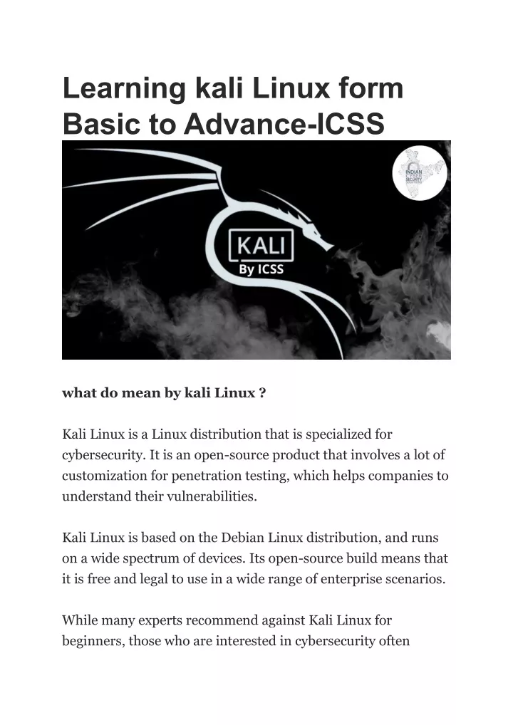 learning kali linux form basic to advance icss