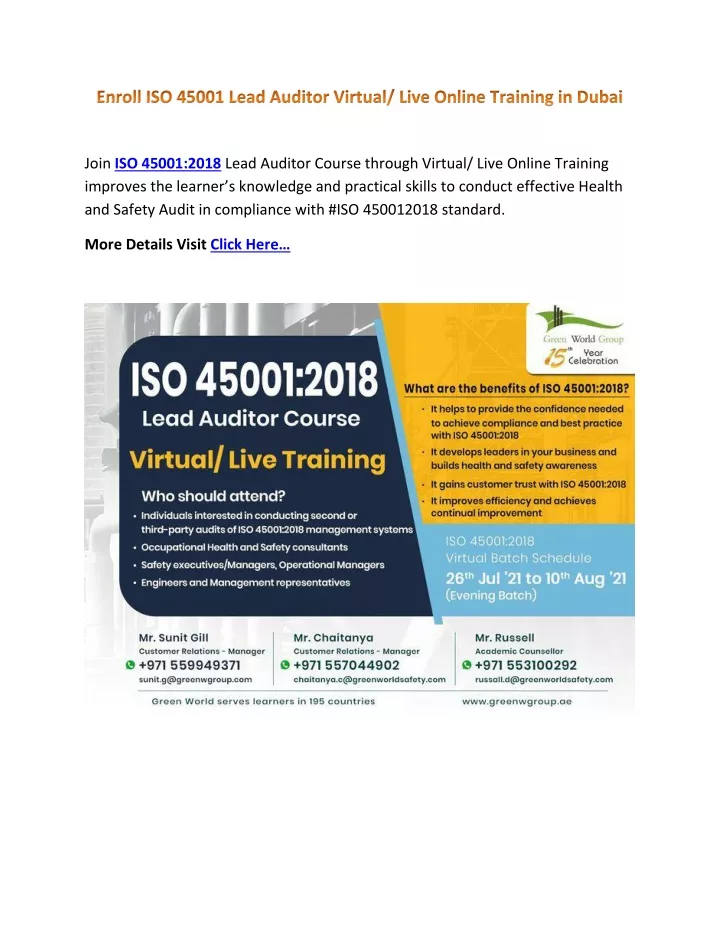 join iso 45001 2018 lead auditor course through