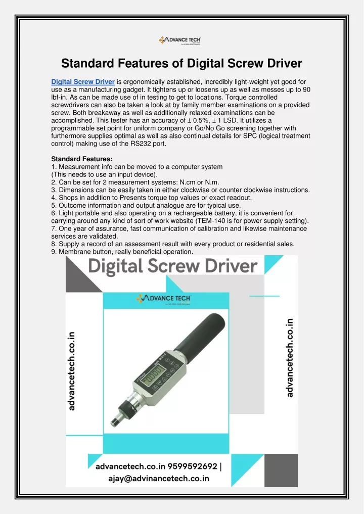 standard features of digital screw driver