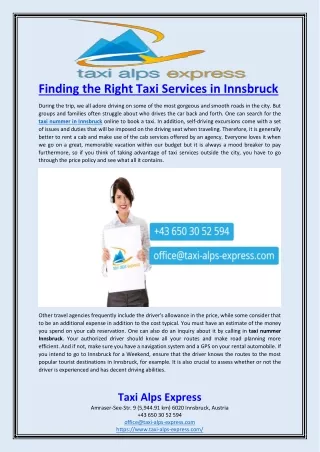Finding the Right Taxi Services in Innsbruck