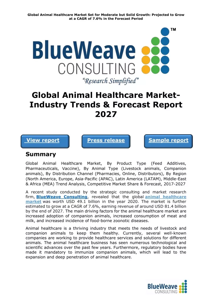 global animal healthcare market set for moderate