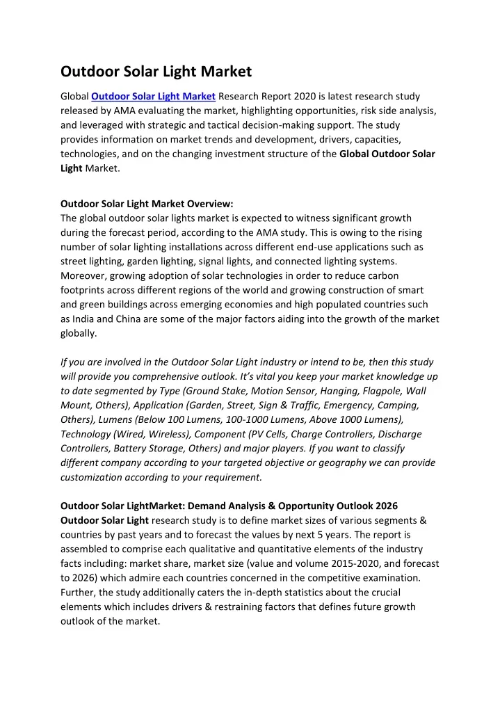 outdoor solar light market