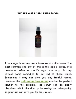 various uses of anti aging serum