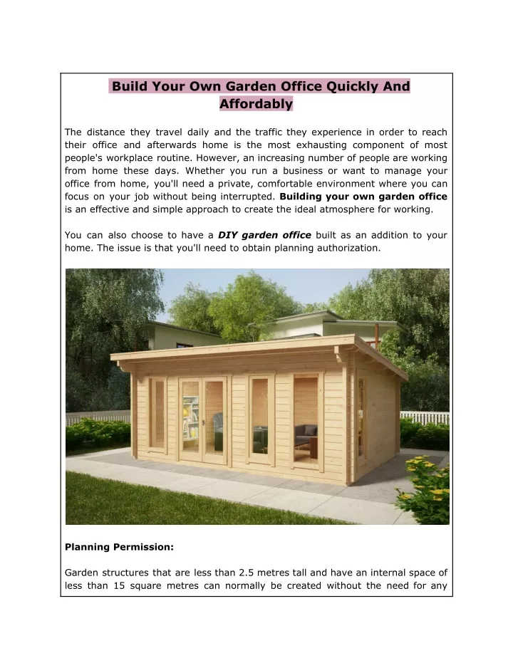 build your own garden office quickly