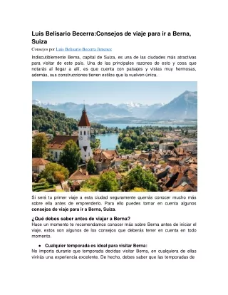 Luis Belisario Becerra:Consejos de viaje para ir a Berna, Suiza
