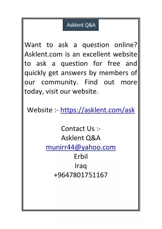 Ask Question and Get Answer Online  Asklent.com