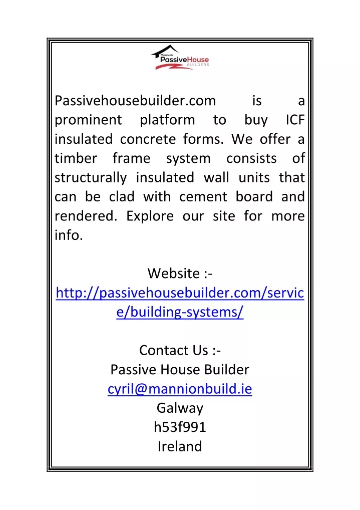 passivehousebuilder com prominent platform