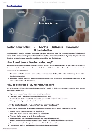 Norton.com/setup | Norton Antivirus Activation & Installation - Threat Protectio