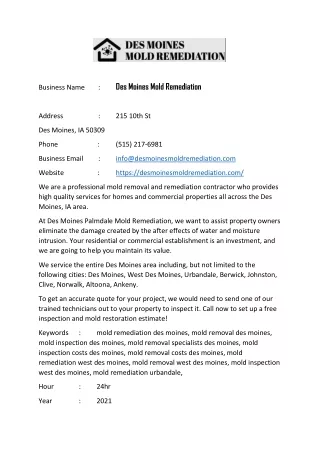 Des Moines Mold Remediation