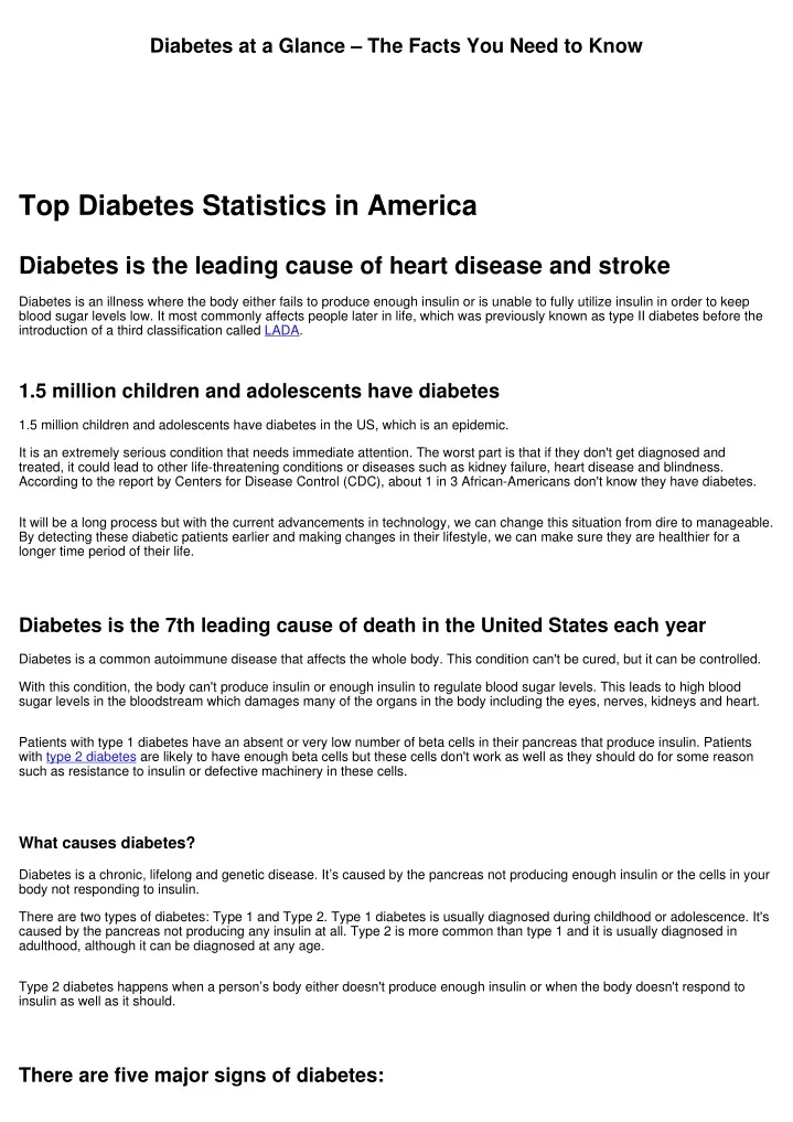 diabetes at a glance the facts you need to know