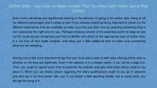 online slots just how to make certain that you have safe video game play online