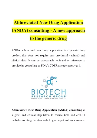 Abbreviated New Drug Application consulting - A new approach to the generic drug