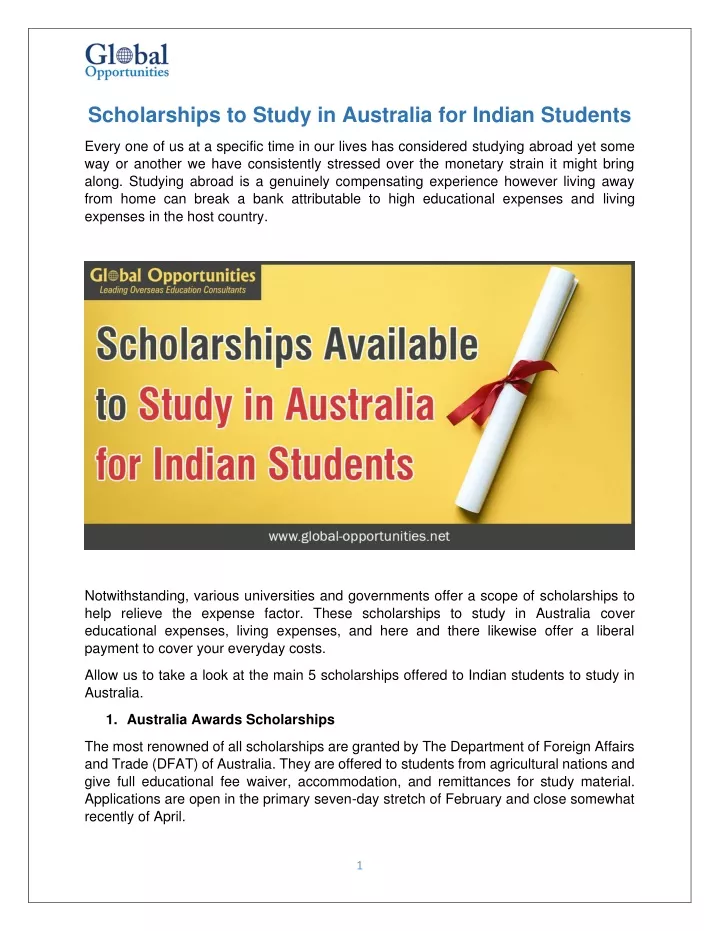 scholarships to study in australia for indian