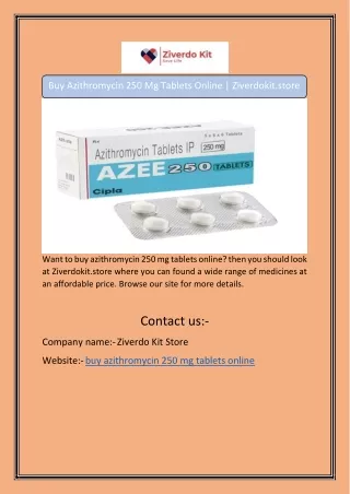 Buy Azithromycin 250 Mg Tablets Online | Ziverdokit.store