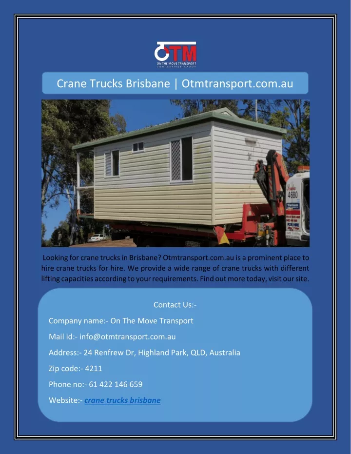 crane trucks brisbane otmtransport com au