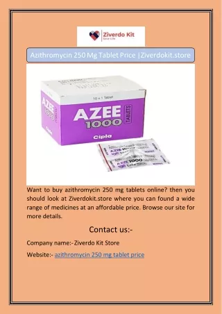 Azithromycin 250 Mg Tablet Price |Ziverdokit.store