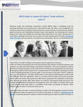 MCG helps in import & Export Trade without risks!!!