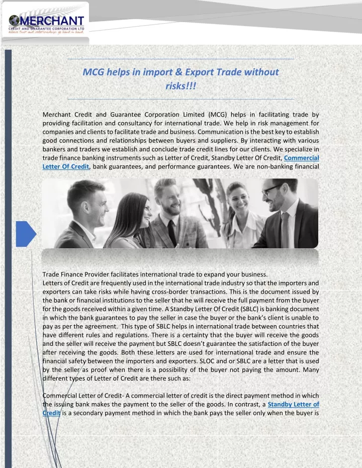 mcg helps in import export trade without risks
