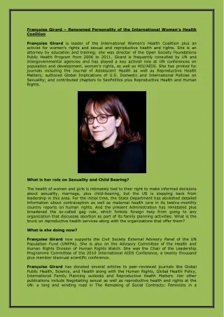 Françoise Girard – Renowned Personality of the International Women’s Health Coal