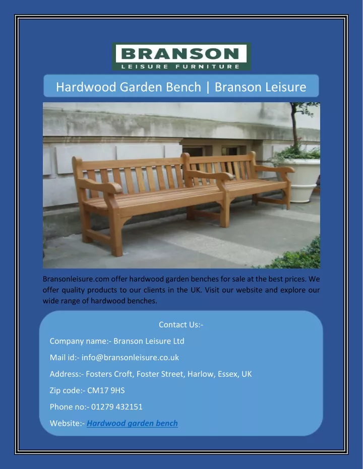 hardwood garden bench branson leisure