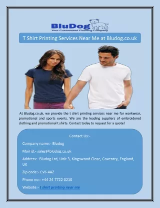 T Shirt Printing Services Near Me at Bludog.co.uk