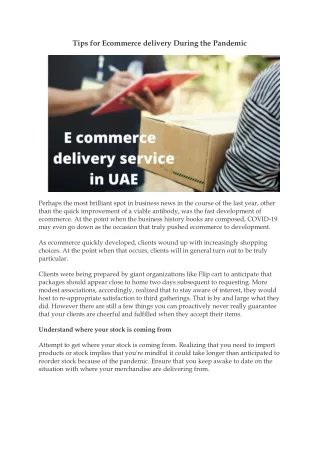 Tips for Ecommerce delivery During the Pandemic