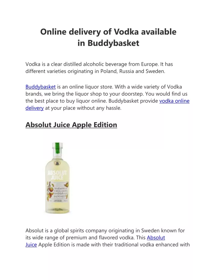 online delivery of vodka available in buddybasket