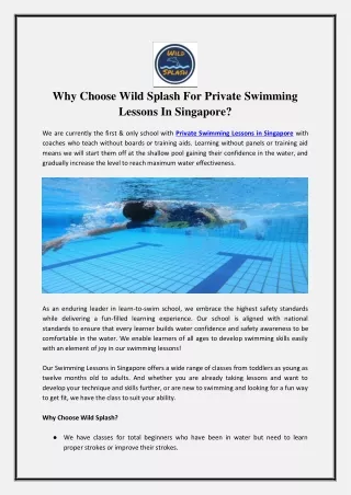 Private Swimming Lessons in Singapore
