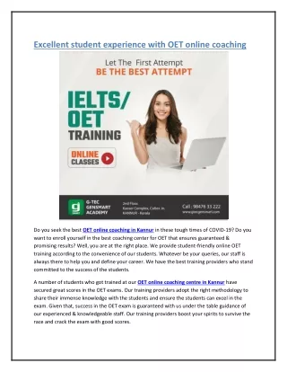 Excellent student experience with OET online coaching