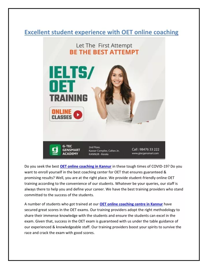 excellent student experience with oet online