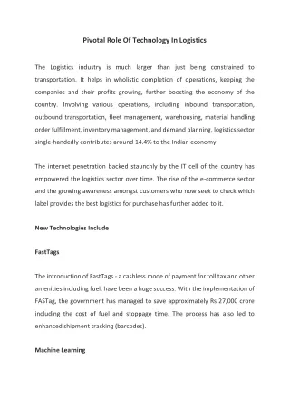 pivotal role of technology in logistics