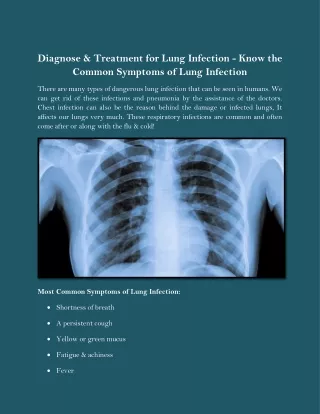 Diagnose & Treatment for Lung Infection - Know the Common Symptoms of Lung Infection