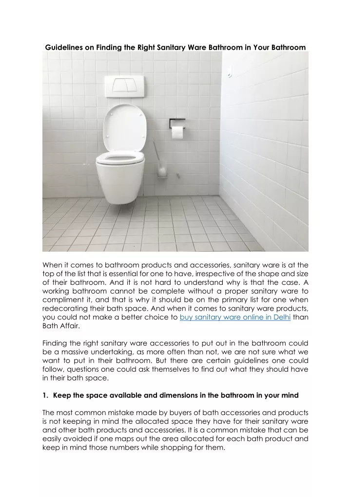 guidelines on finding the right sanitary ware