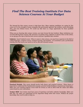 Find the Best Training Institute for Data Science Courses at your budget