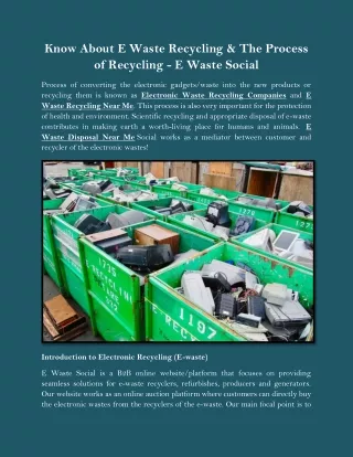 Know About E Waste Recycling & The Process of Recycling - E Waste Social