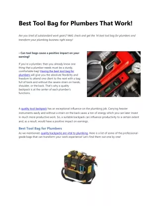 Best Tool Bag for Plumbers That Work