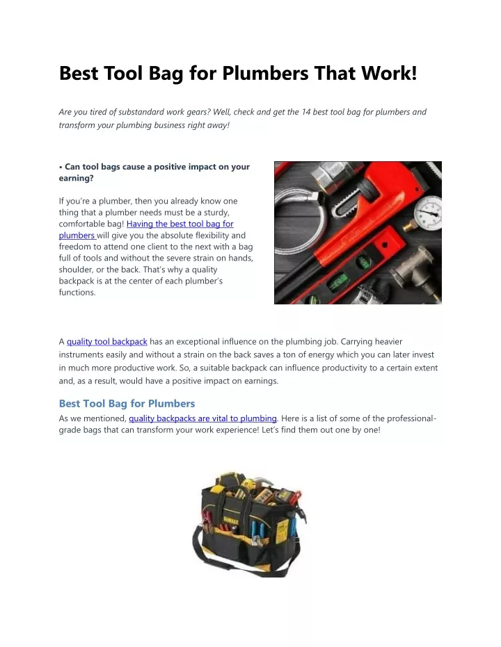 best tool bag for plumbers that work