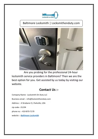 Baltimore Locksmith | Locksmithonduty.com