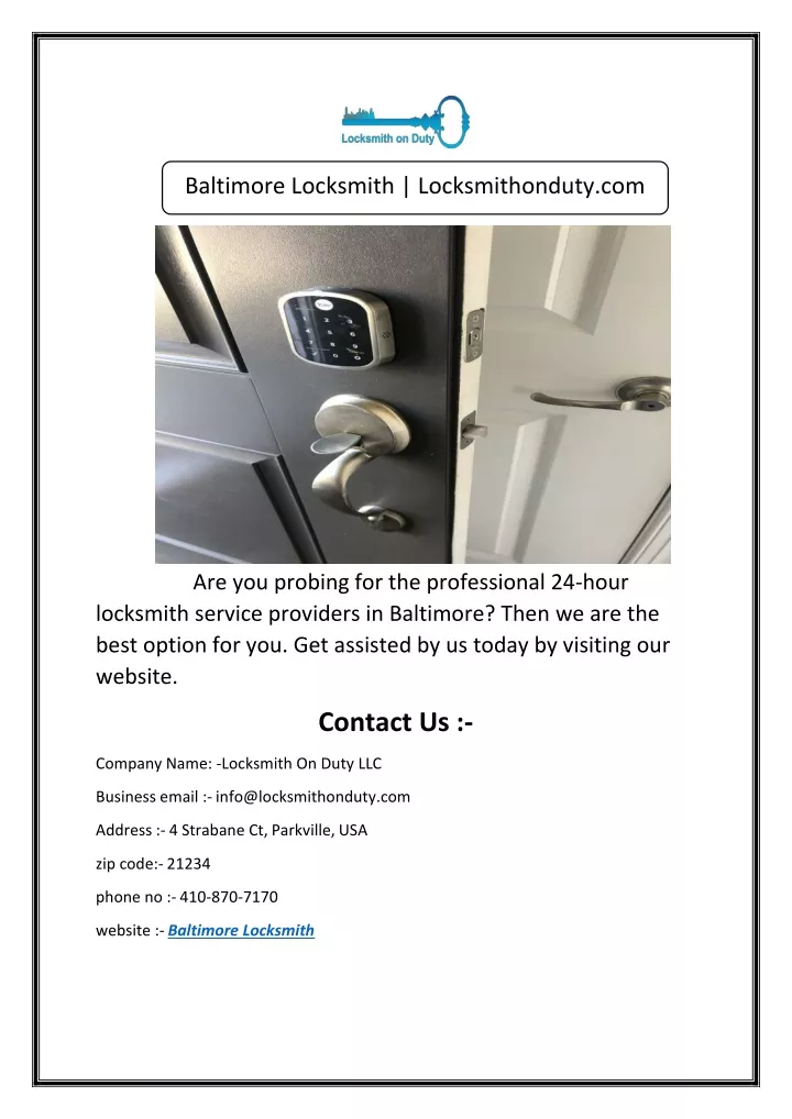 baltimore locksmith locksmithonduty com