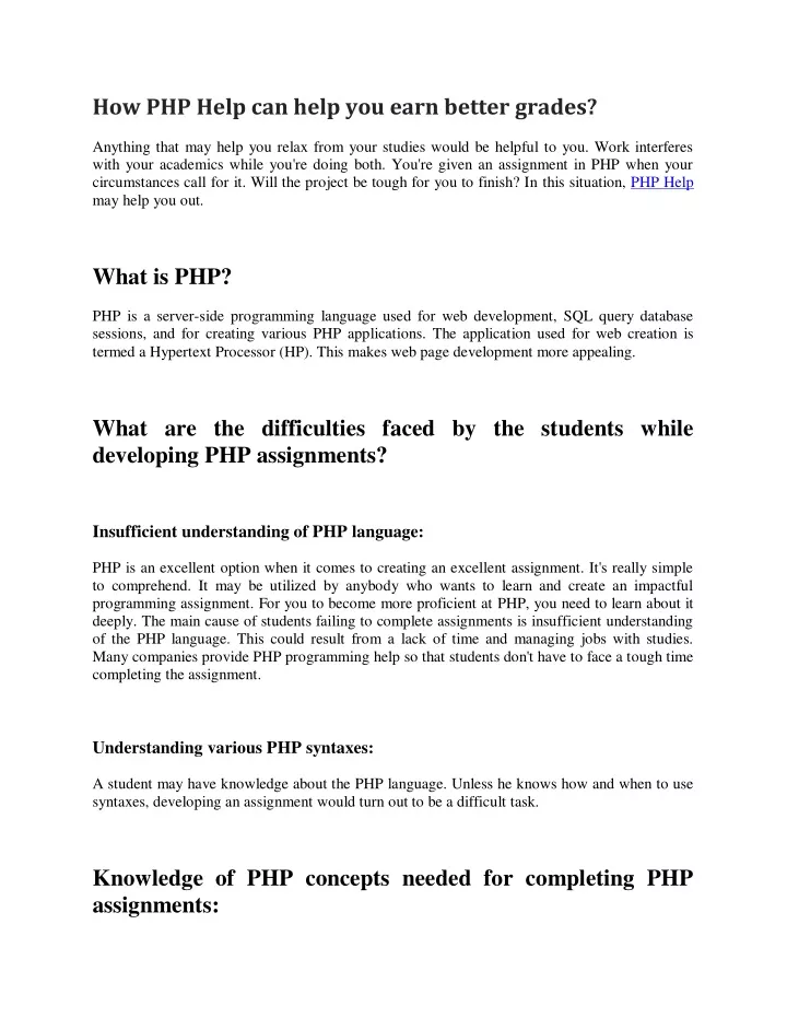 how php help can help you earn better grades