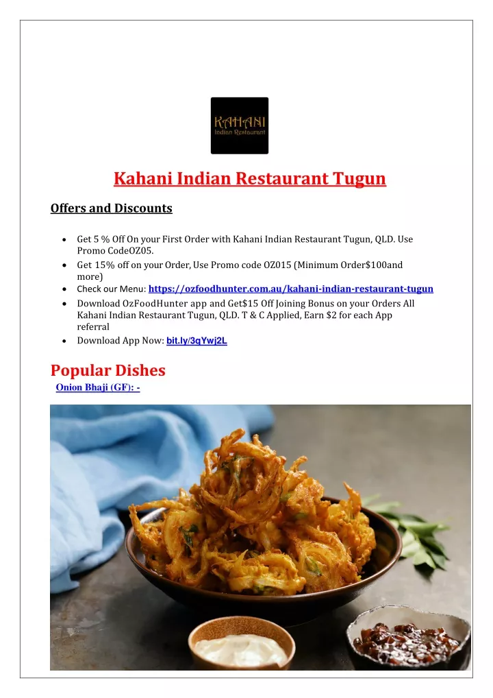 kahani indian restaurant tugun offers