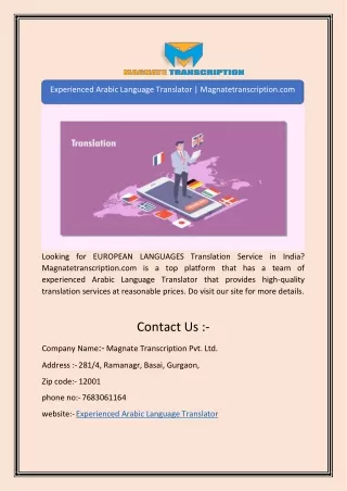 Experienced Arabic Language Translator | Magnatetranscription.com