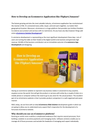 How to Develop an Ecommerce Application like Flipkart/Amazon?