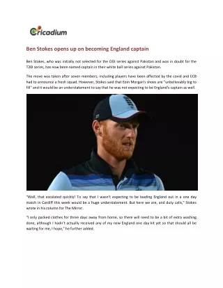 ben stokes opens up on becoming england captain