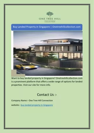 Buy Landed Property in Singapore | Onetreehillcollection.com